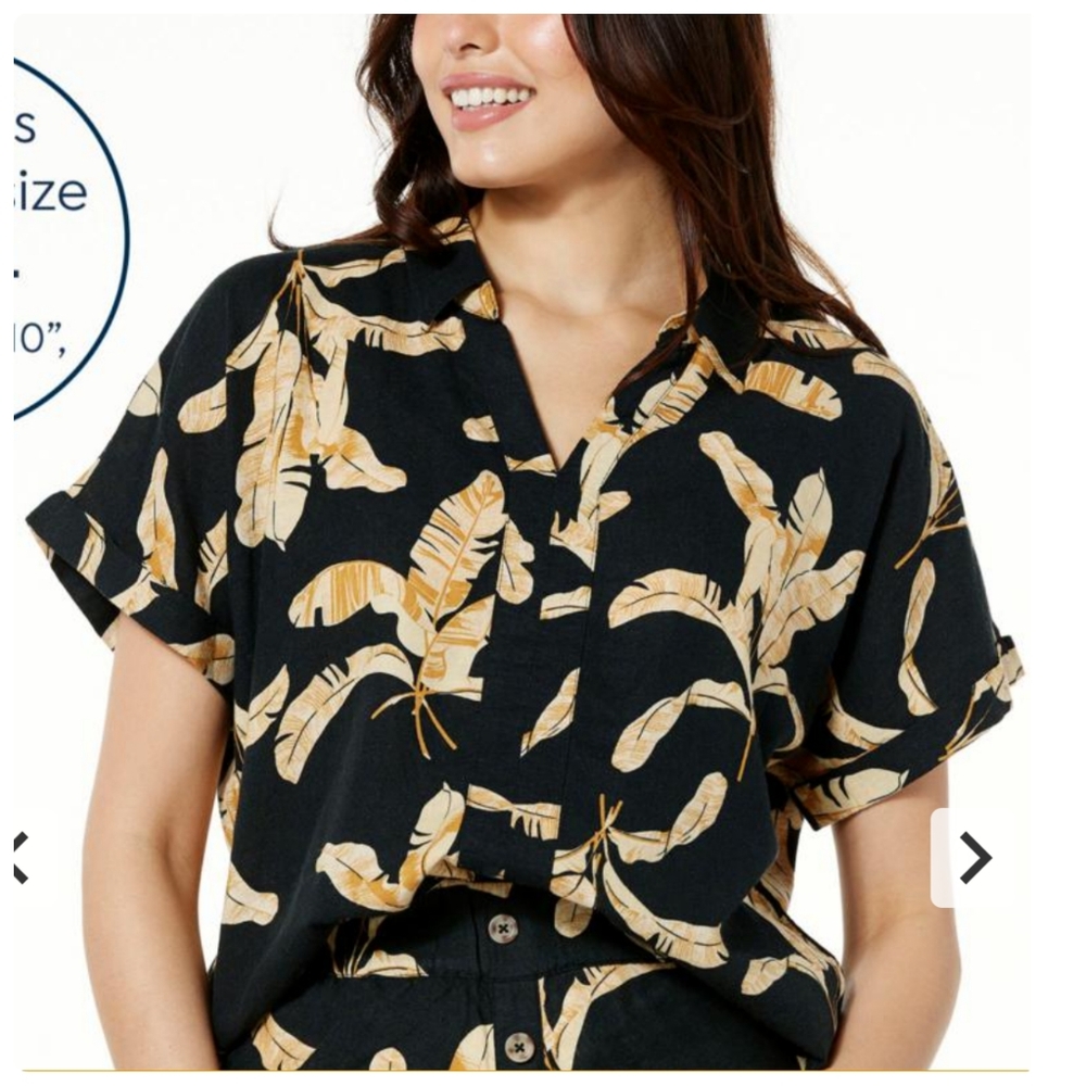 Colleen Lopez Dark Floral Linen Blend Brown Size Large▪